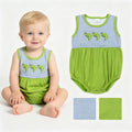 Sleeveless fish embroidery green baby boy romper