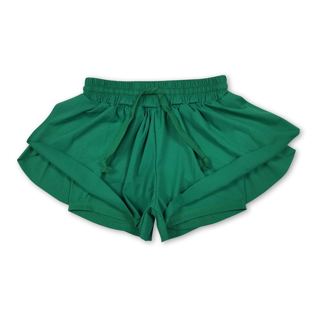 Green elastic waist kids girls active butterfly shorts