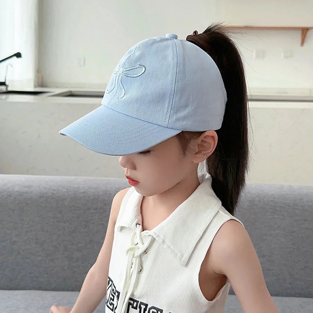 Sweet Bow Baby Girl Baseball Caps Pink White Children Sun Hat High Ponytail Kids Boy Sun Hats Adjustable Outdoor Travel Caps New