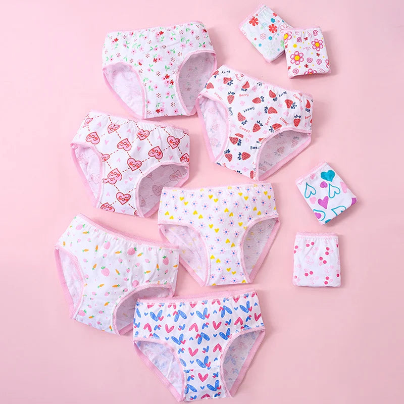 Children's Girls Panties Multipacks 100% Cotton Soft Pretty All Over Print Underwear For Girls Fashion Undies Boxer Breathable