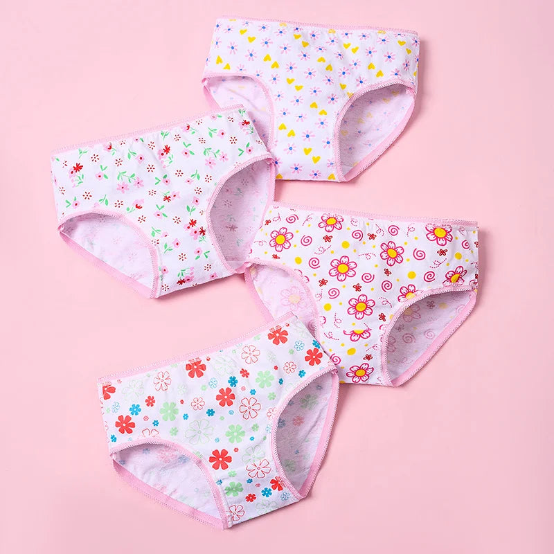 Children's Girls Panties Multipacks 100% Cotton Soft Pretty All Over Print Underwear For Girls Fashion Undies Boxer Breathable