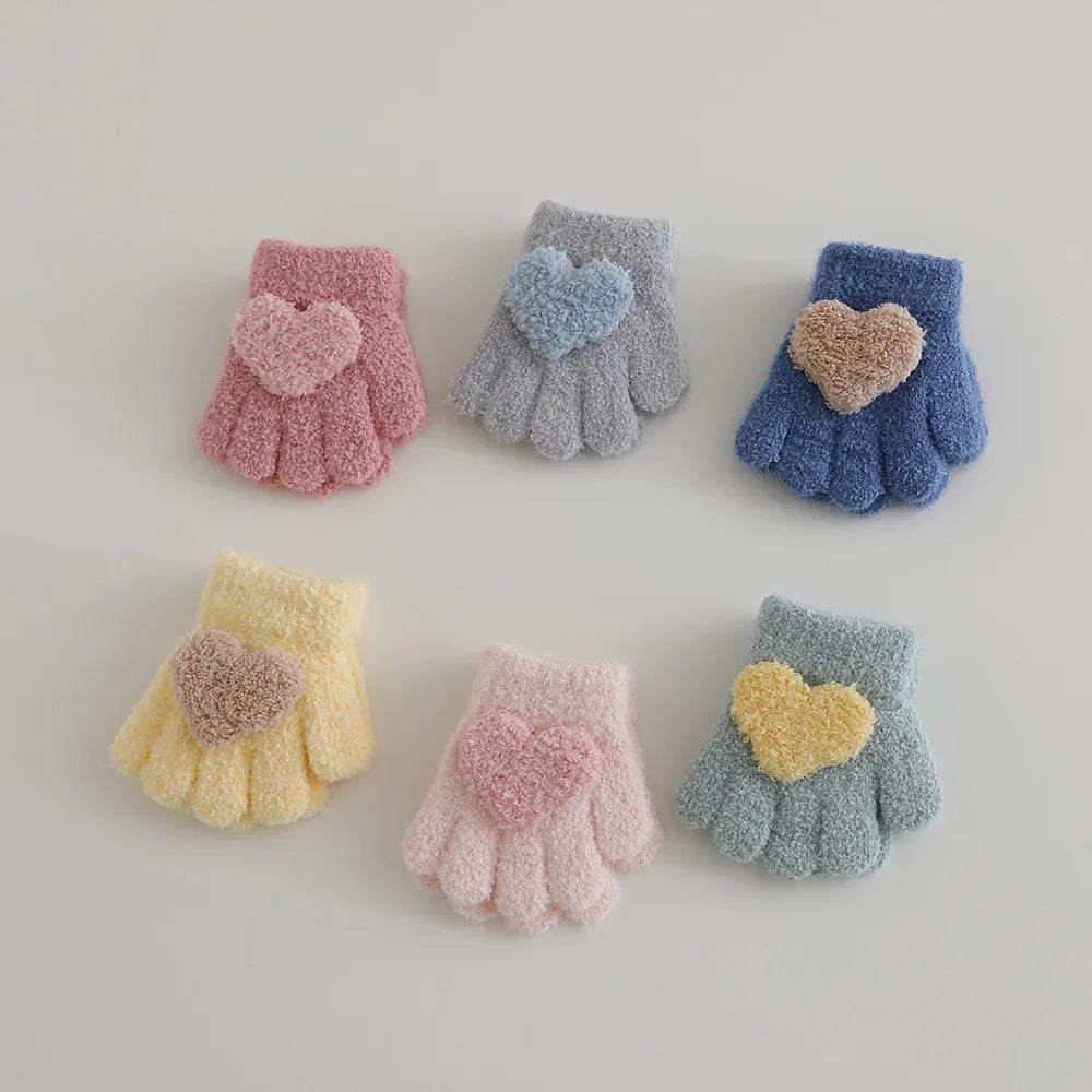 Autumn Winter Warm Thicken Girls Pink Gloves Baby Riding Cute Gloves Kid Kindergarten Five Fingers Gloves 1-3Y