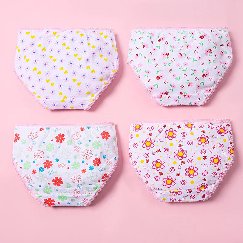 Children's Girls Panties Multipacks 100% Cotton Soft Pretty All Over Print Underwear For Girls Fashion Undies Boxer Breathable
