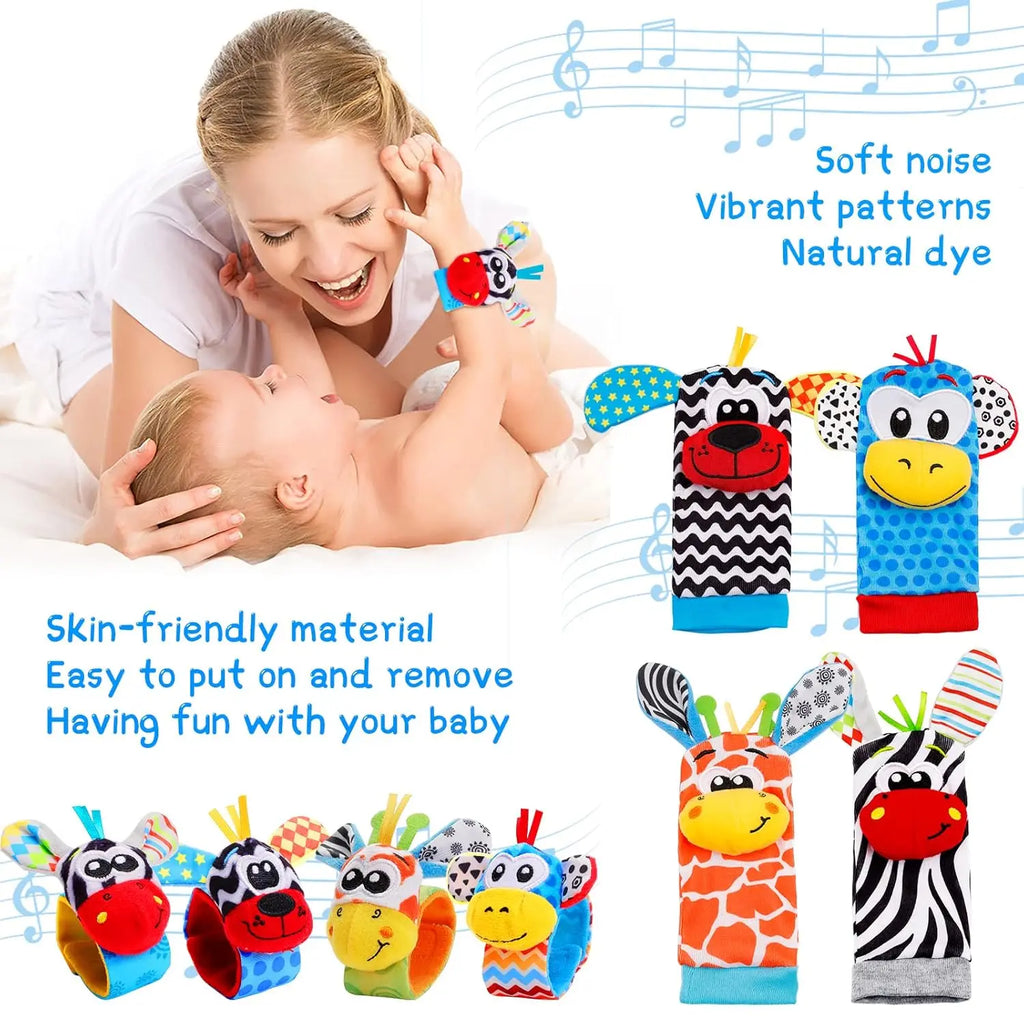 Baby Toys 0-12 Months Kids Animal Socks Wrist Strap Rattle Baby Foot Socks Wrist Strap Toddler Socks Pacifier Toys Baby Gifts