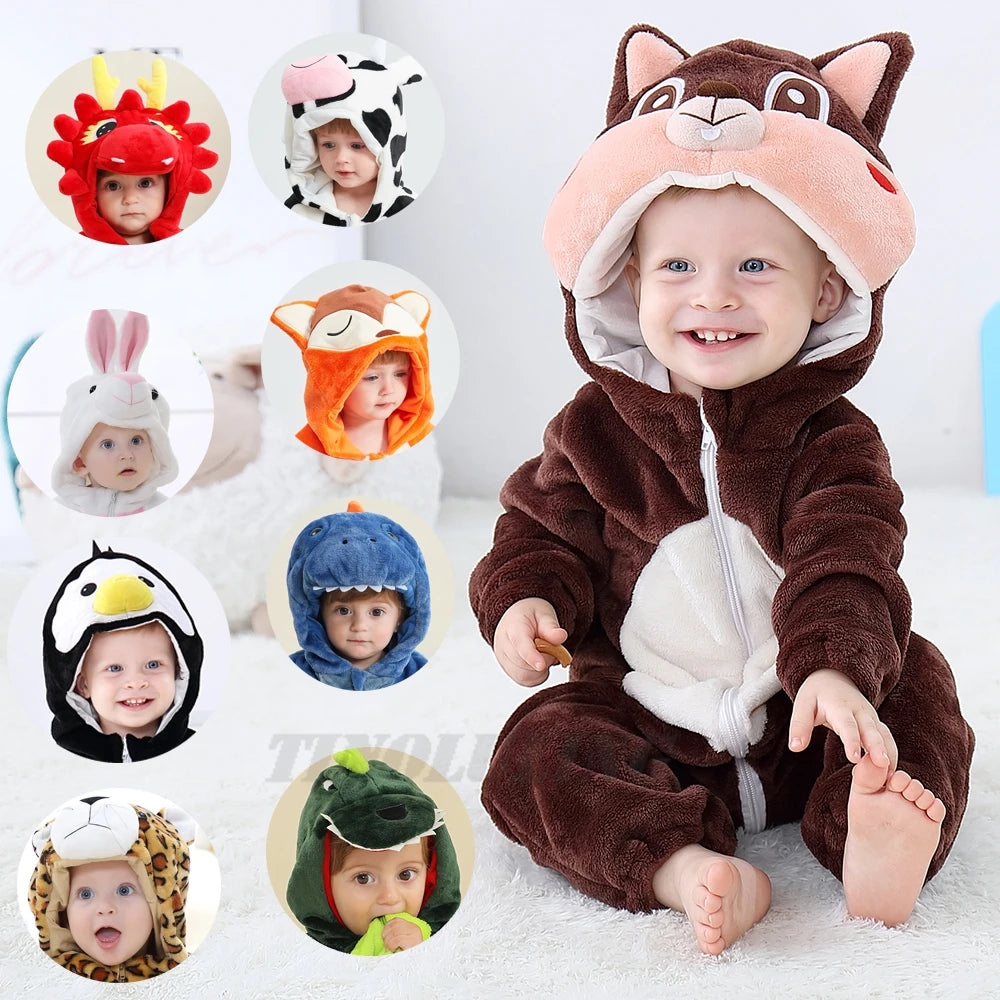 Baby Clothes Winter Pajamas Flannel Thermal Pijamas for Toddler Kids Boys Girls Squirrel Cow Onesies Infant Jumpsuit Pyjamas