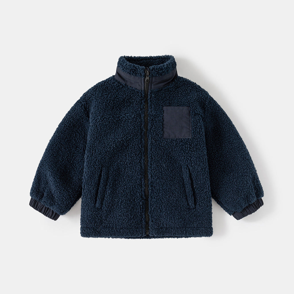 Boys' Thickening Coat Fleece Stand Collar Stitching