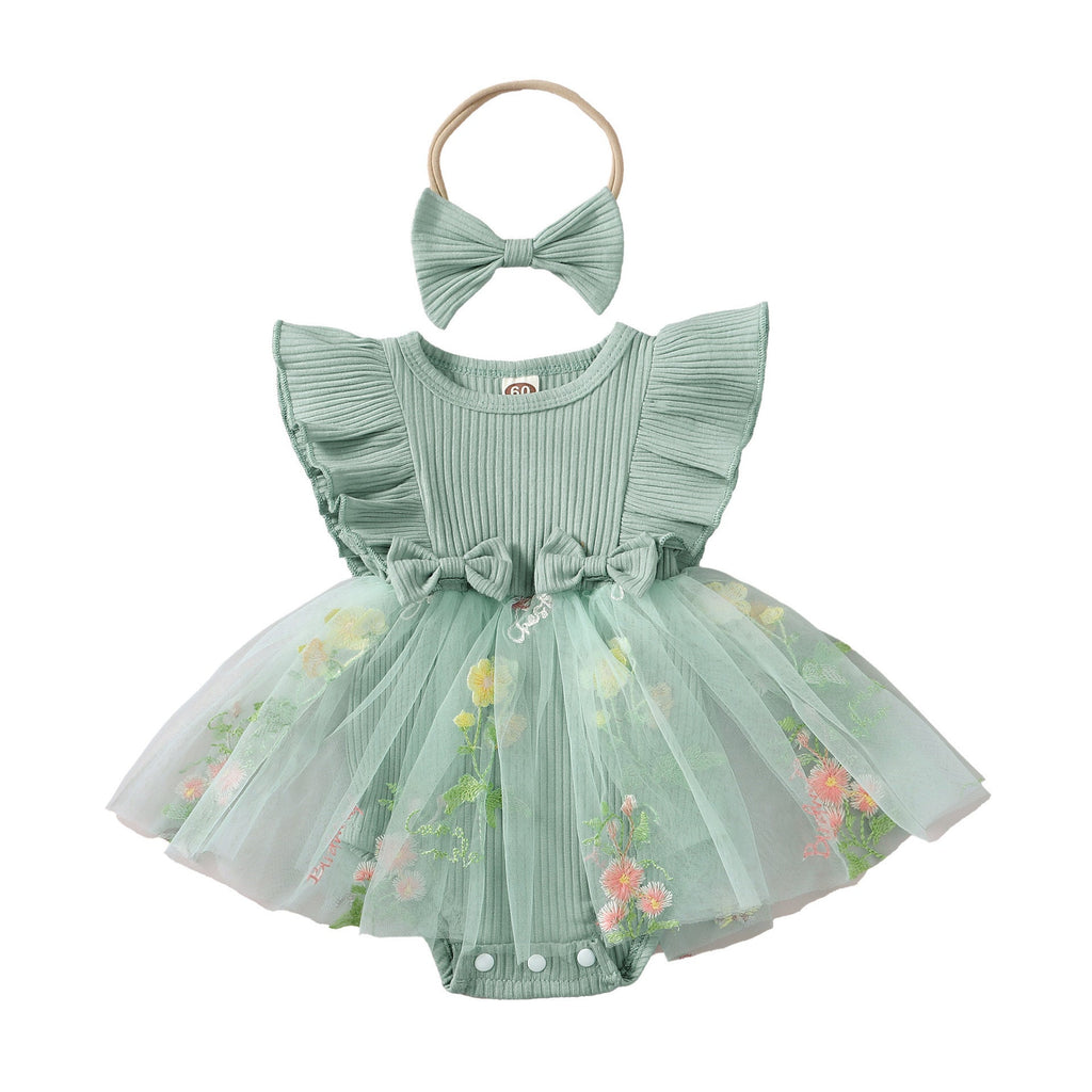 Flower Embroidered Mesh Princess Dress Headdress