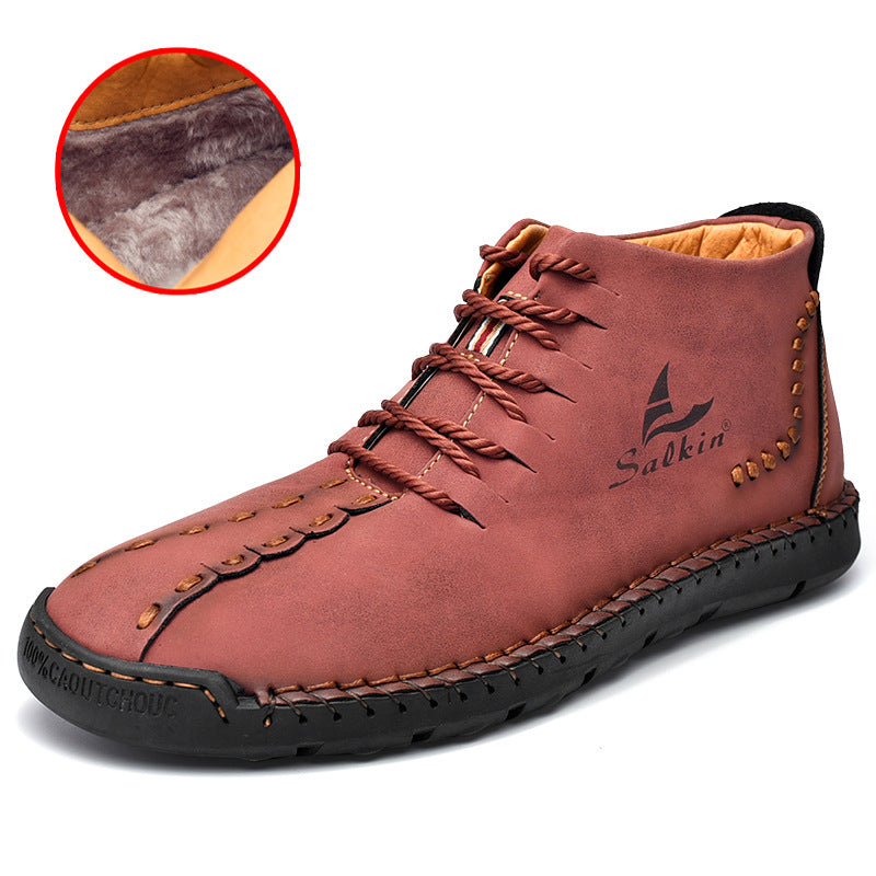 New Men's Martin Boots Plus Size Medium Leather Plus Velvet