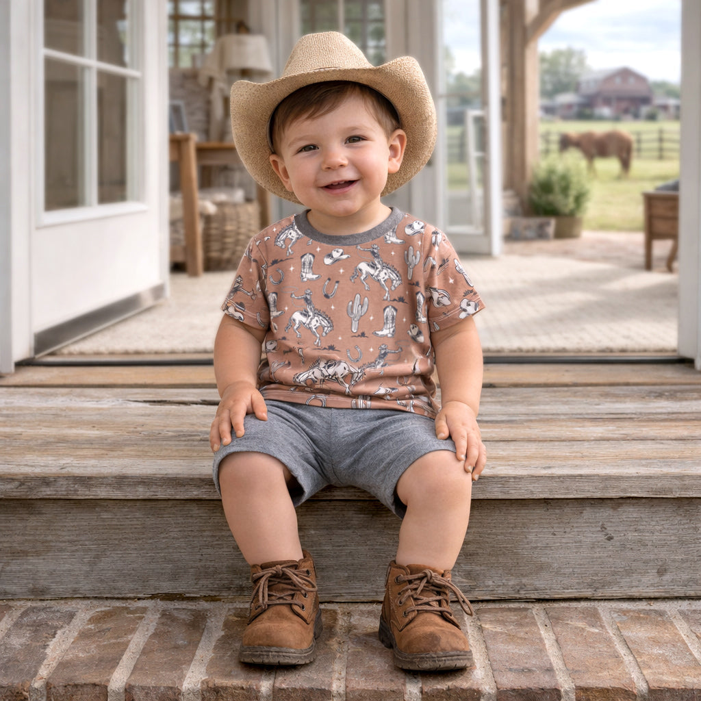 Wild Wrangler/Brown Western Bamboo Cotton Boys' Short Set