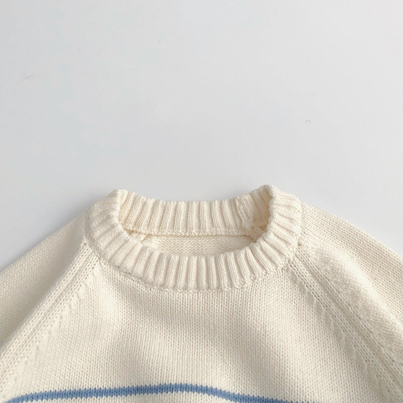 Korean Style Loose Coat Striped Plug-in Knitted Sweater