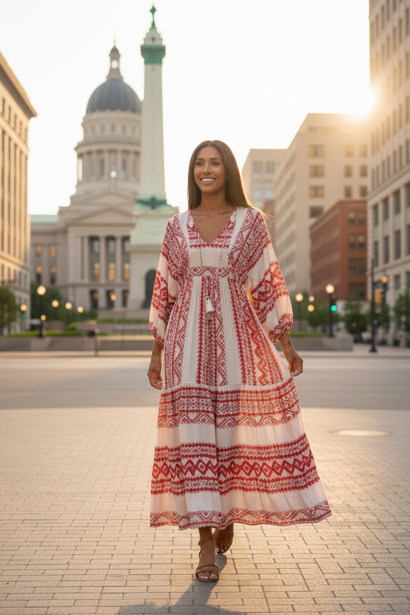 PURPLE Summer Women's Vintage Printed Bohemian Dress Elegant Ladies Casual Loose V-Neck Short Sleeve Long Dresses