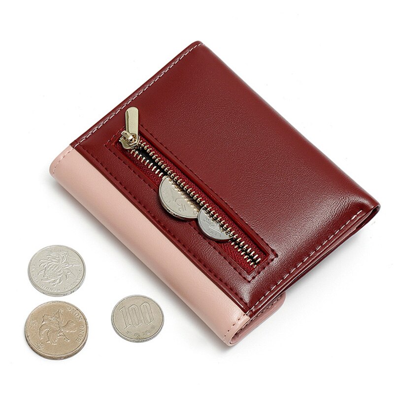 Brand Designer Geometric Panelled Trifold Women Wallet Pu Leather Zipper Coin Ladies Small Purse Card Holder Short Female Wallet