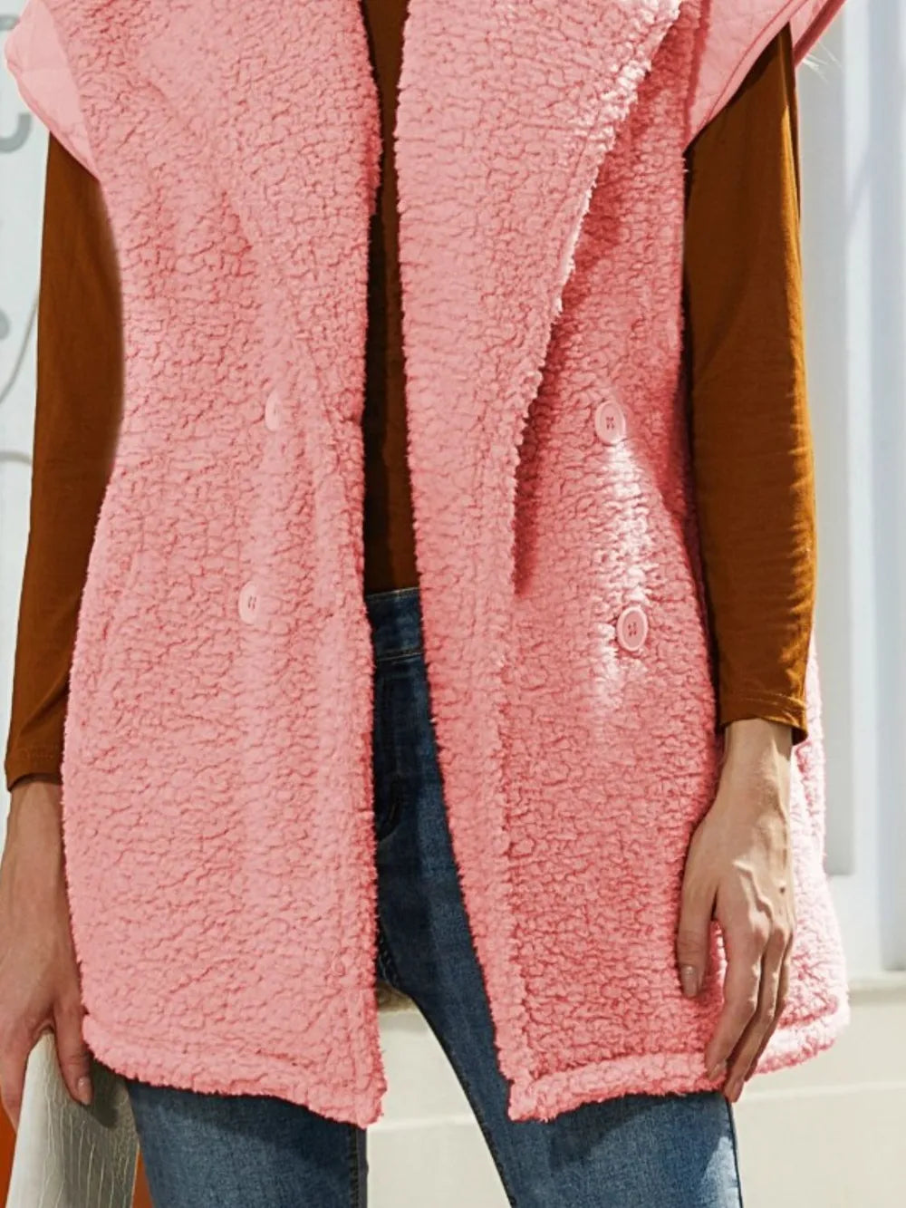 Collared Neck Button Up Vest Coat