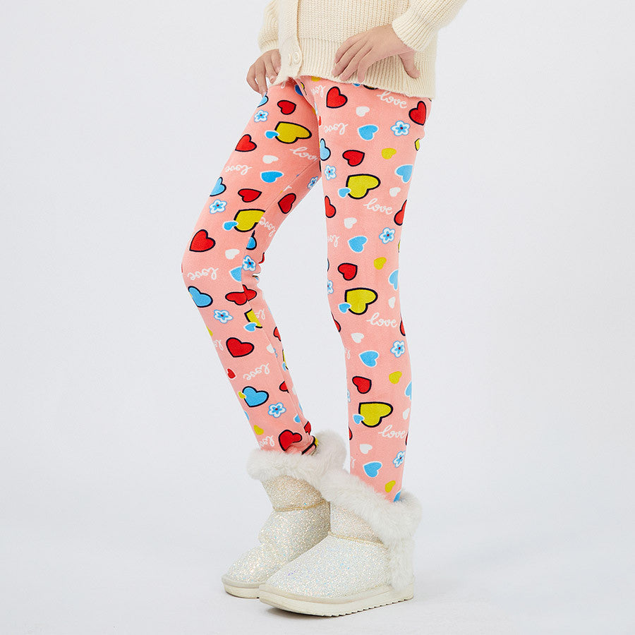 Girls' Autumn And Winter Thermal Base Medium And Large Printed Velvet