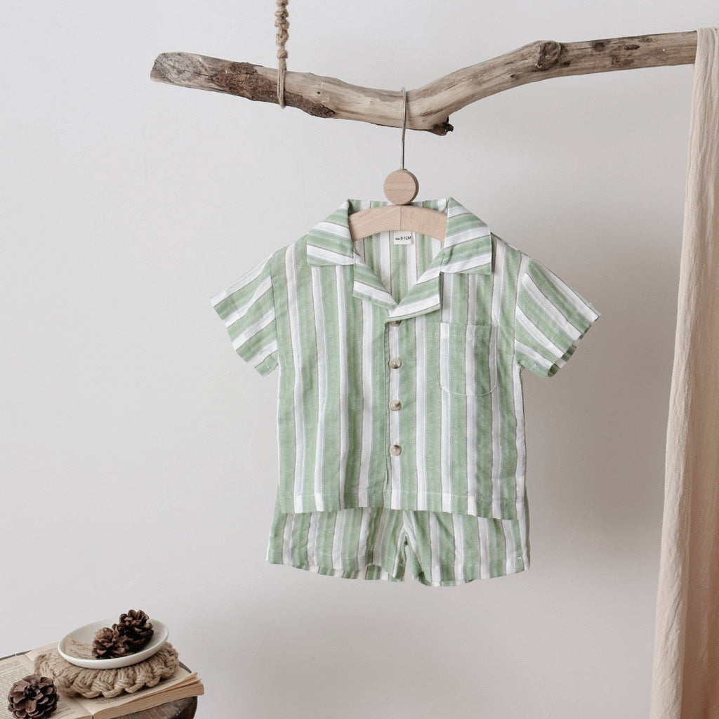 Children's Striped Cool Breathable Short-sleeved Sports Shorts