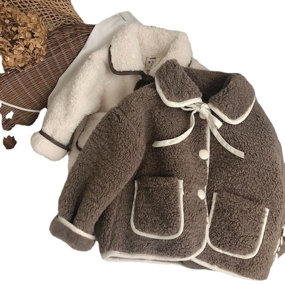 Lamb Wool Baby Turn-down Collar Coat Children's Thickened Cotton-padded