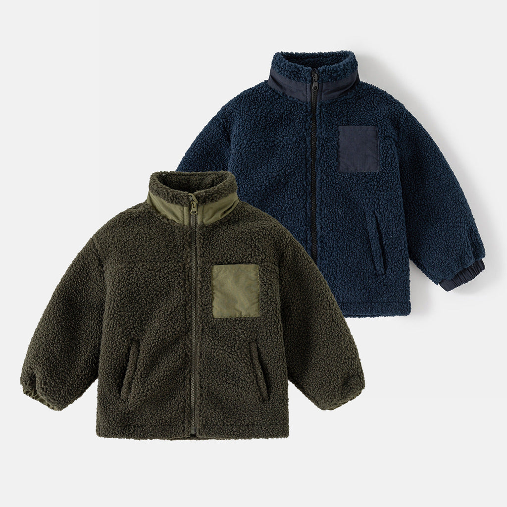 Thickened Coat Baby Fleece Stand Collar Stitching Top