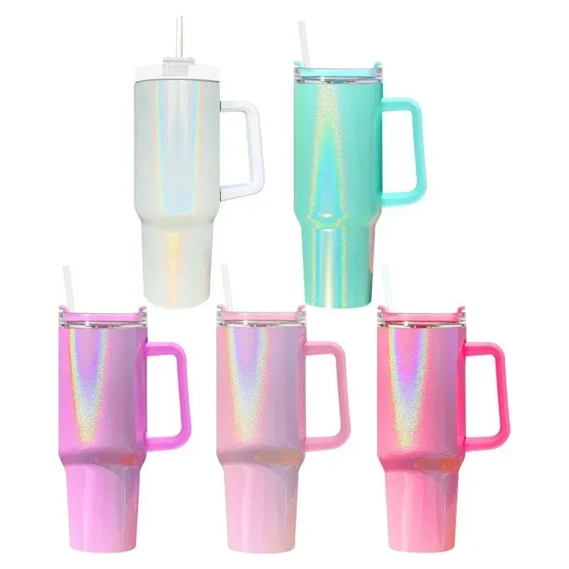 40oz Sublimation Glitter Holographic Stainless Tumbler w/ Handle