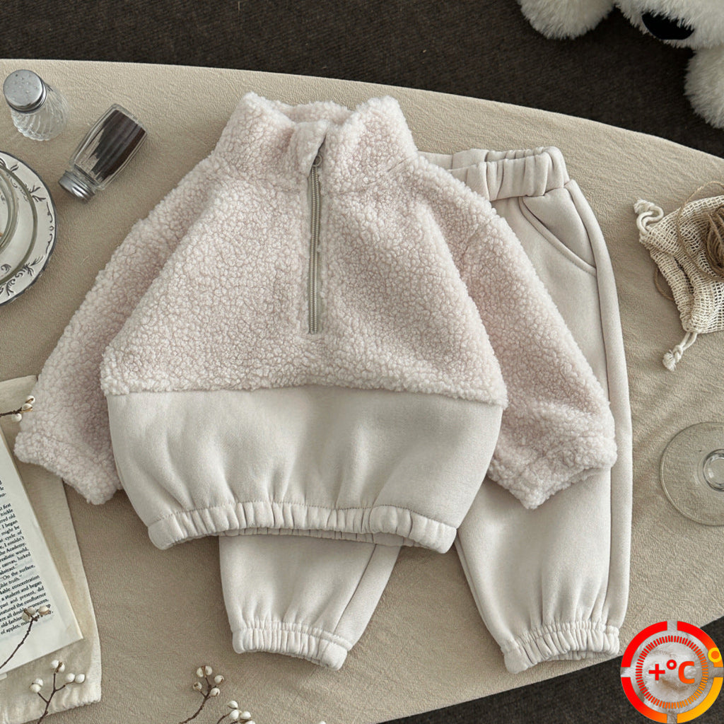 Baby And Toddler Lambswool Stand-up Collar Half-zip Sweater