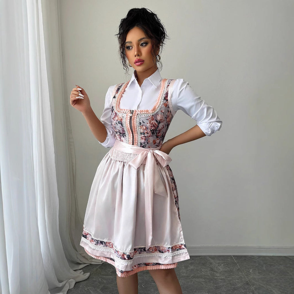 Fashionable floral bouquet waist long skirt dress