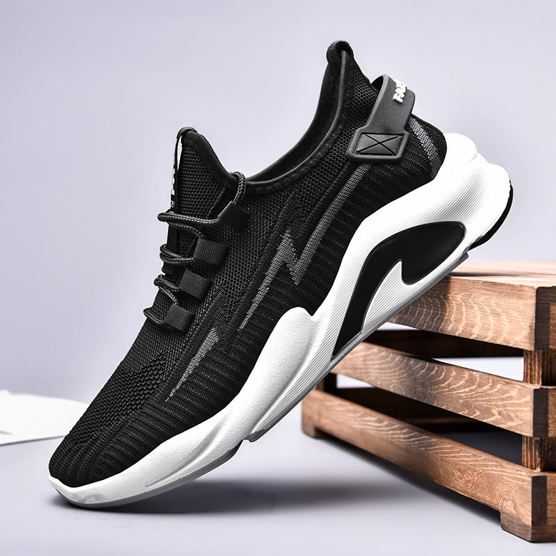 Fashionable Men's Shoes Summer New Breathable Student Casual Shoes Thin, Lightweight, Low cut, Fashionable Thick Bottom Flyknit Sports Shoes