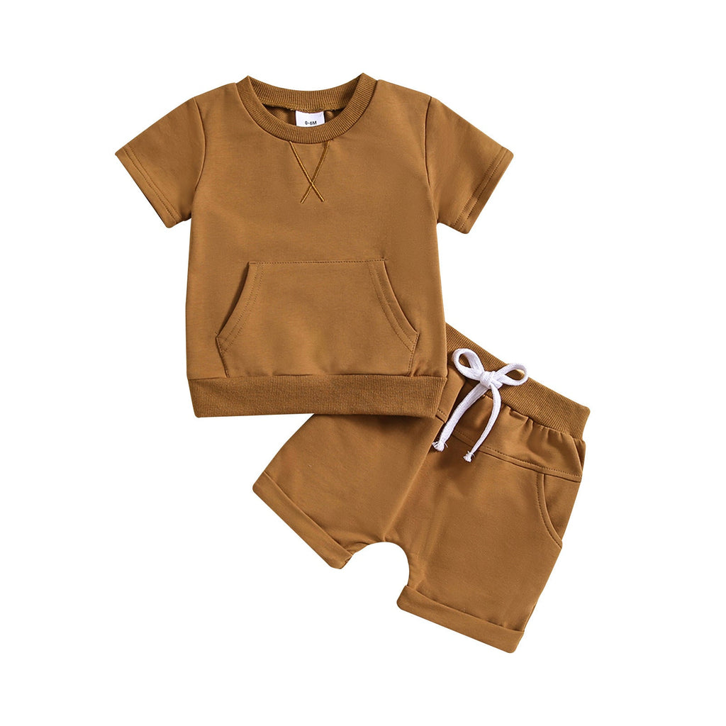 Boys And Girls Alphabet Embroidery Two-piece Suit