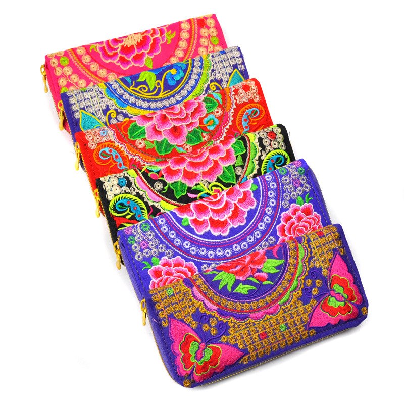 Features embroidered Womens purses Upscale Fashion Ladies Wallet Long section Wallets Embroidery purse Support