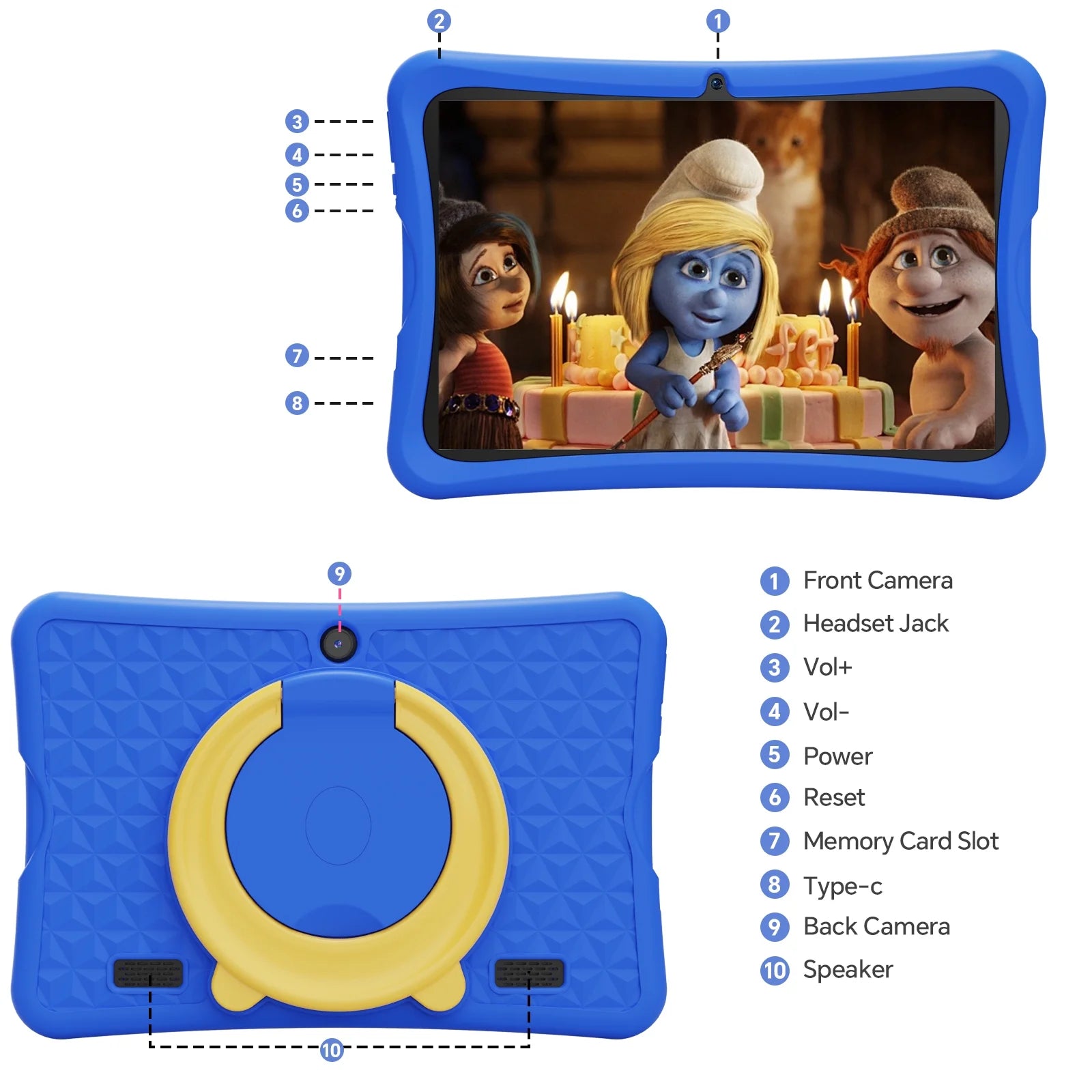 10.1 Inch Android 15 Kids Tablets 2025,6GB RAM + 64GB Rom,Parent Control Kids Education Children Tablet with Wifi,Kid-Proof Case,Blue
