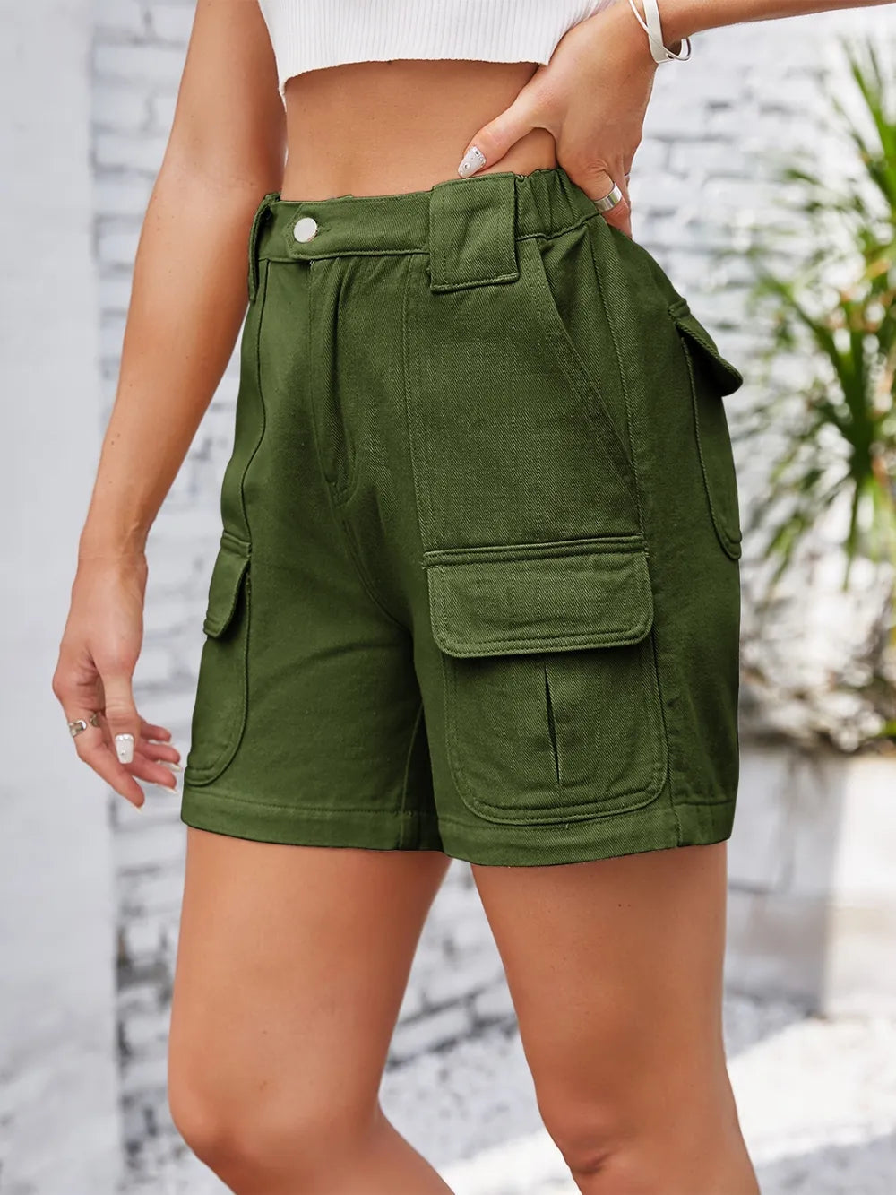 High Waist Washed Denim Shorts