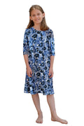 Girls' Easy Pull-On A-Line T-Shirt Dress with 3/4 Sleeves