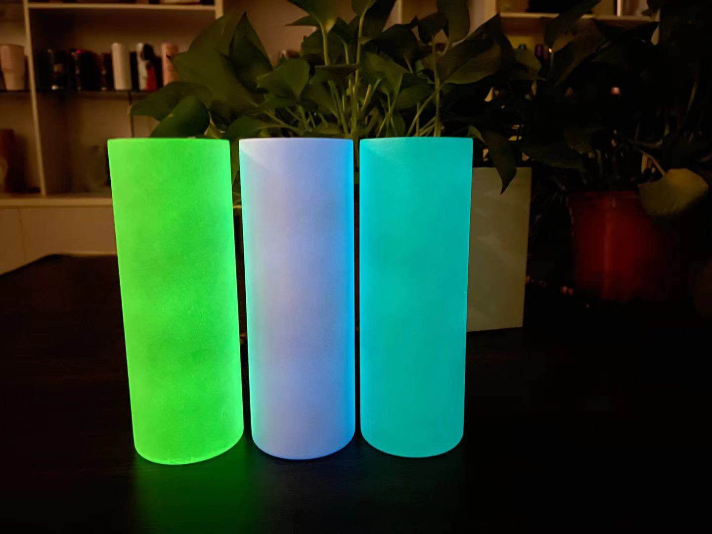 20oz Tumblers Glow in the Dark Blank White Red Coral Blue Green or Pink Stainless Sublimation Tumbler W/Straw, lid & Box
