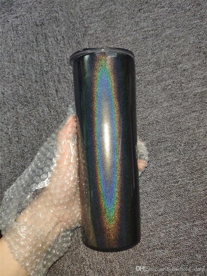 20oz Sublimation Blank Tapered Skinny White Blue Purple Black Pink Stainless Glitter Sparkle Tumbler Straw & lid