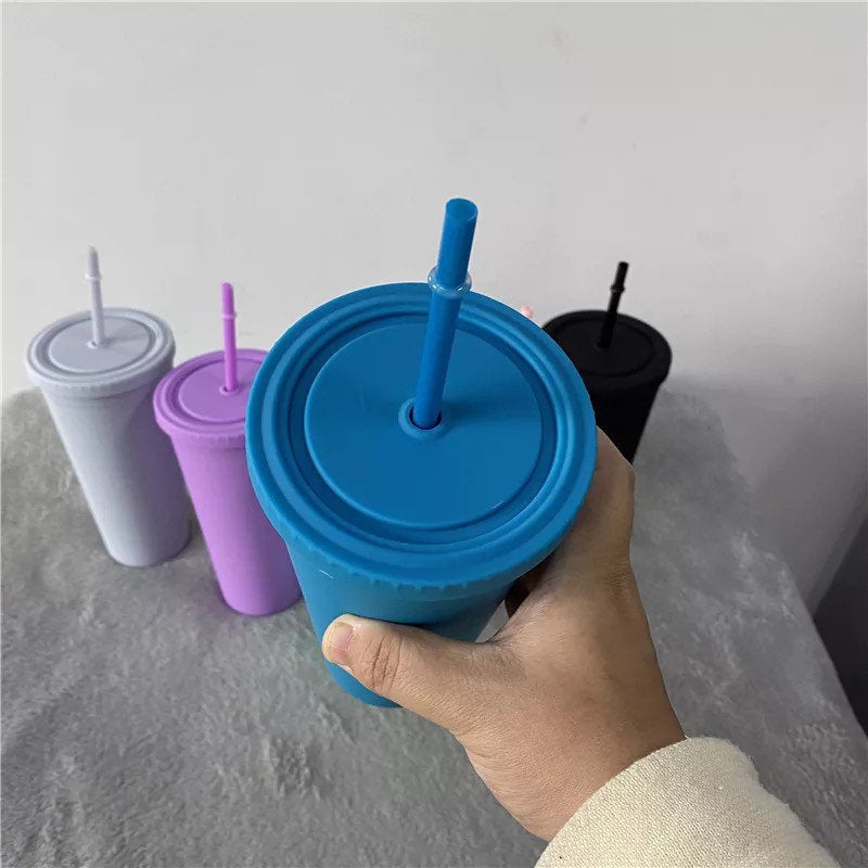 Summer Pastel Tapered Cup Blank Cups Tumblers, 24 oz Matte Tumblers, Double Wall Acrylic Tumbler With Straw and Screw Lid BPA Free