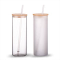 25oz Sublimation Blank Glass Tumbler Bamboo Lids (Clear or Frosted)