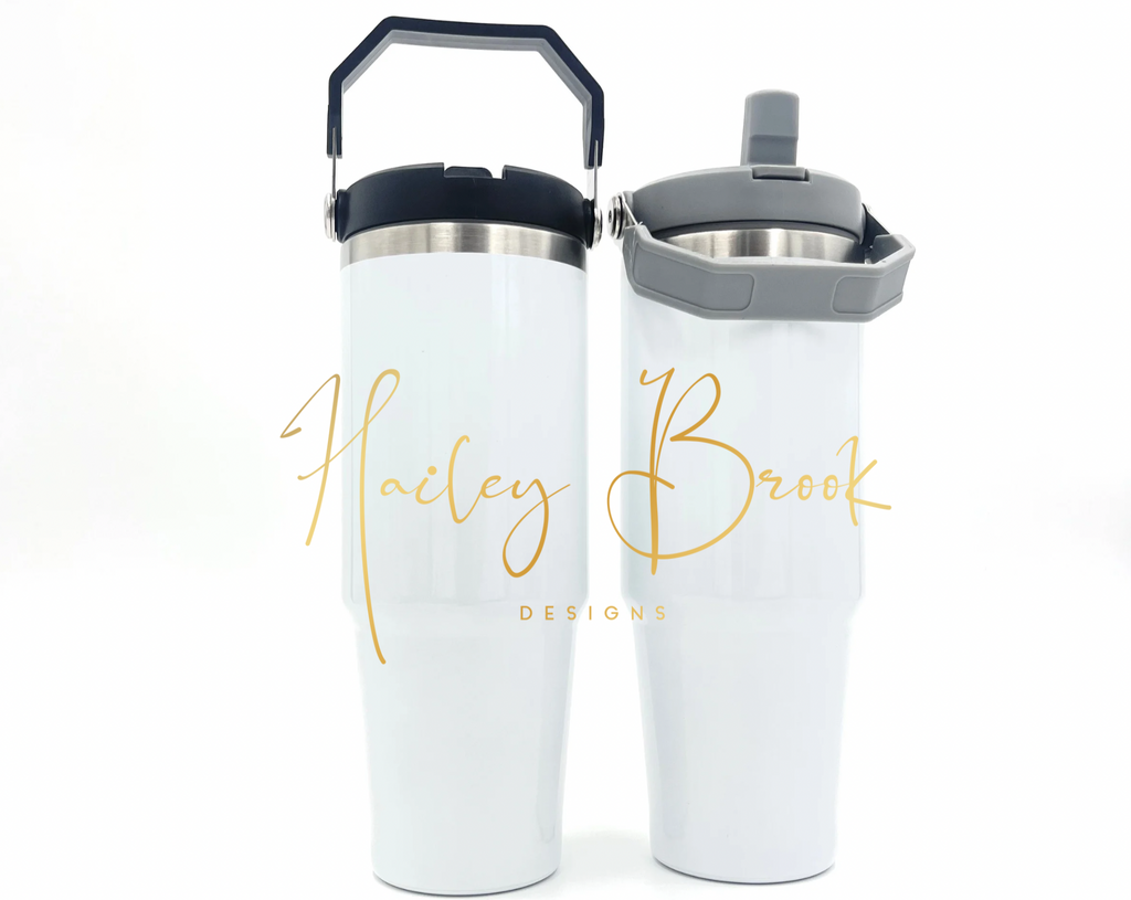 30oz Sublimation Flip Straw Tumbler (Gray or Black Lid) Dual Wall Tumblers