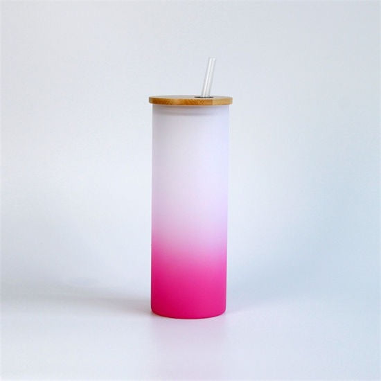 25oz Sublimation blank glass ombre gradient Tumblers (Includes Bamboo Lid & Straw)