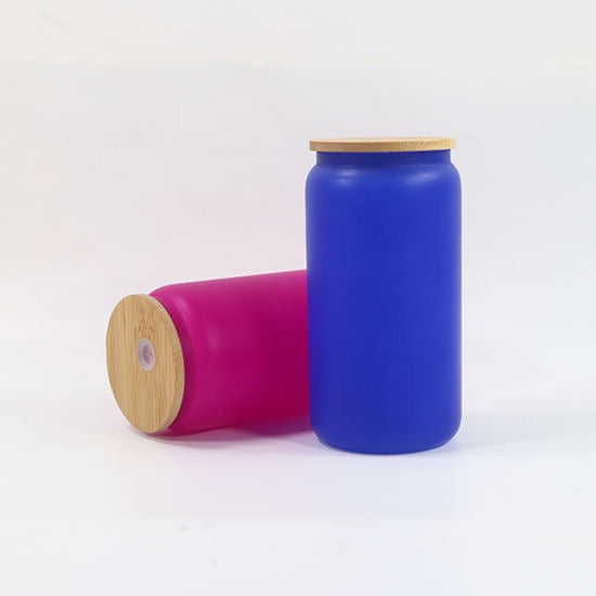 16oz Blank Sublimation color changing glass Jar Cans Tumblers (Includes Bamboo Lid & Straw)