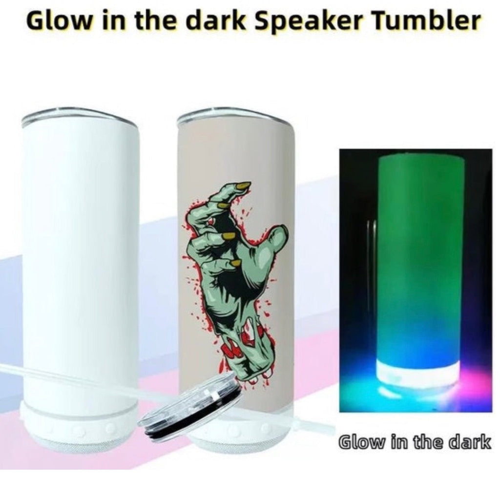 20oz Sublimation Glow In Dark Blank Bluetooth speaker tumbler. Music Tumblers W/ Lid, Speaker & Straw