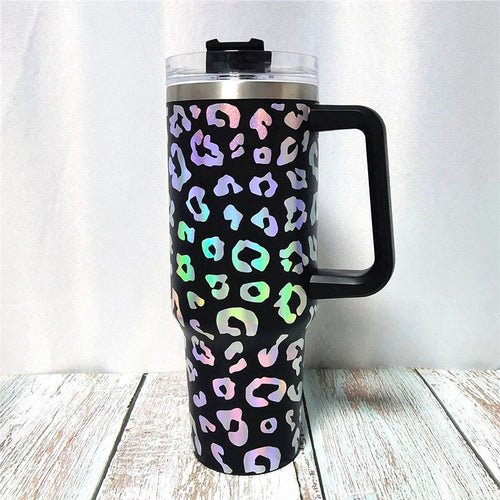 40oz Holographic Cheetah Leopard Laser Etched Stainless Tumbler