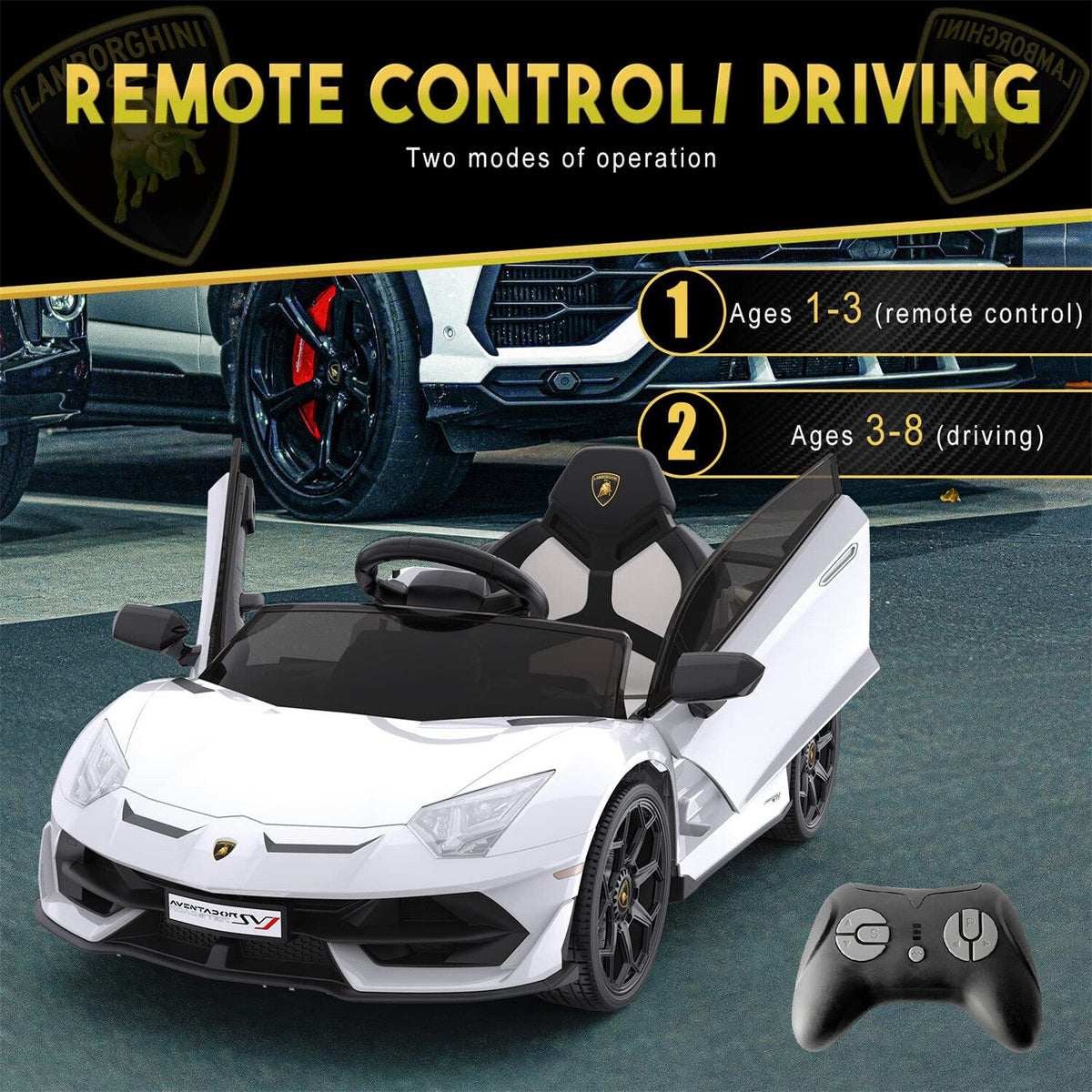 12V Battery-Powered Ride-On Toy for Kids with LED Headlights and Hydraulic Doors