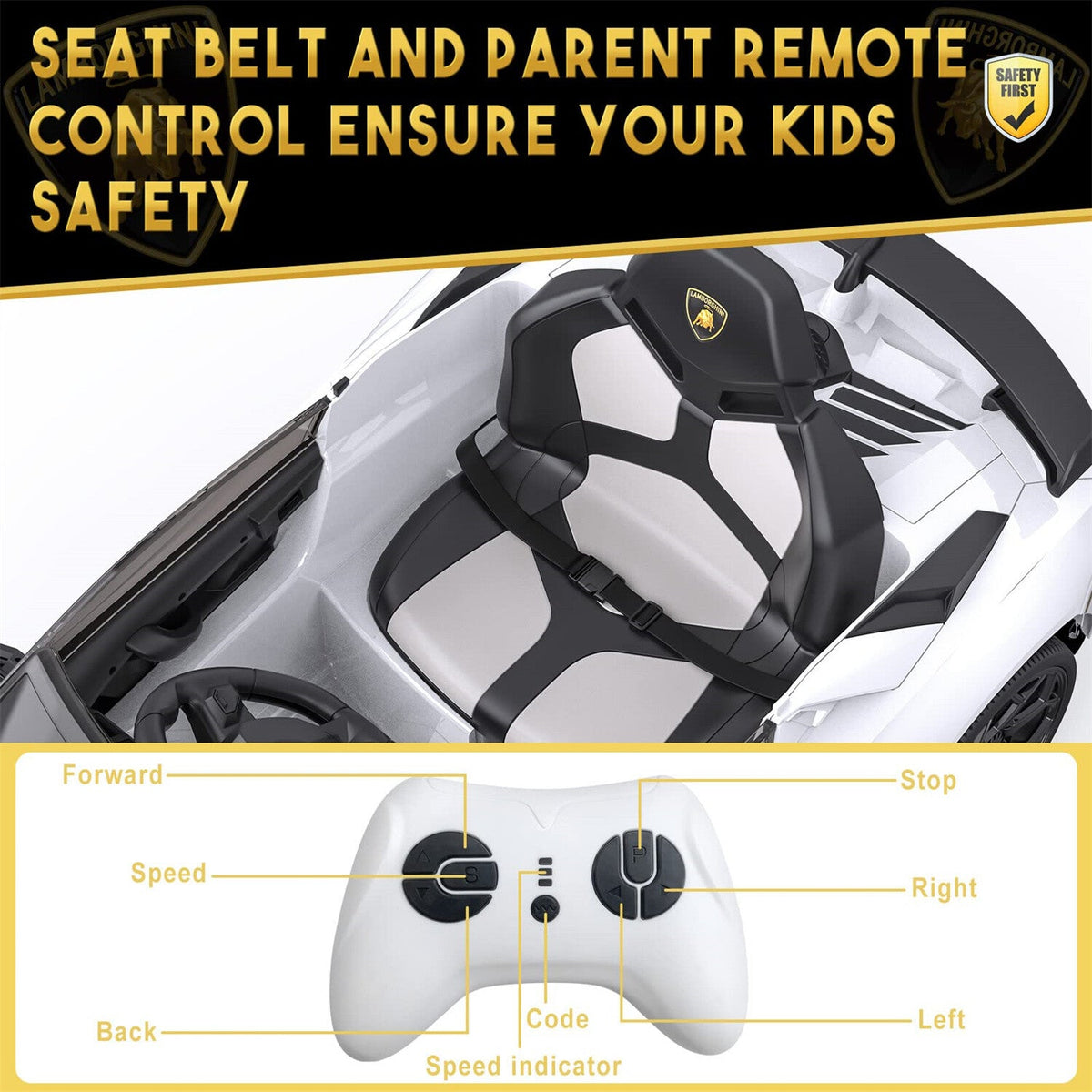 12V Battery-Powered Ride-On Toy for Kids with LED Headlights and Hydraulic Doors
