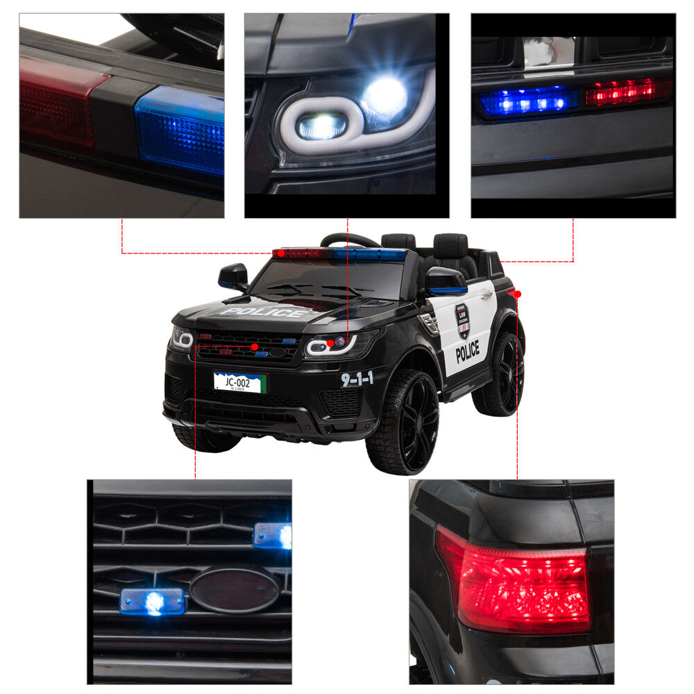 12V Electric Battery-Powered Police SUV Ride-On Toy with Remote Control, Black