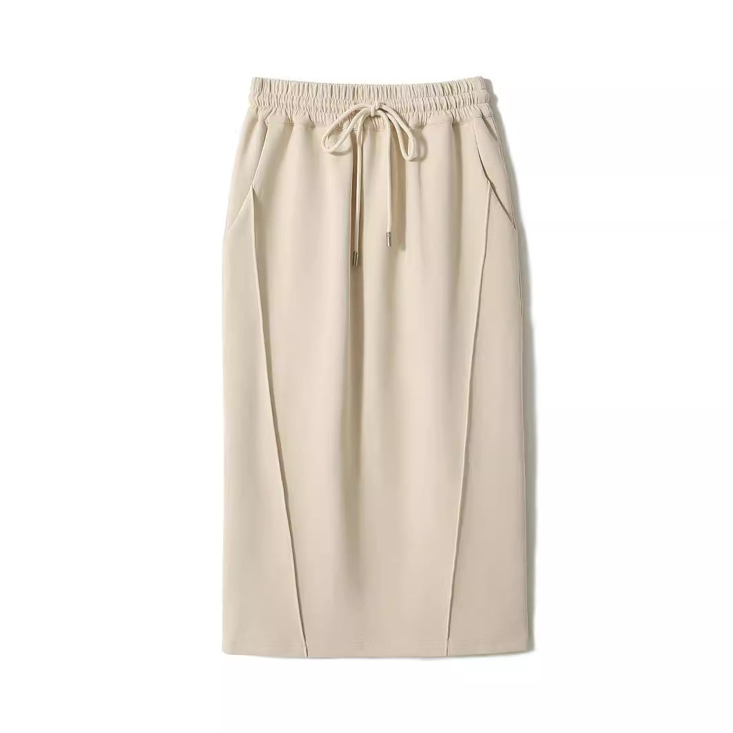Sports and leisure lazy suit women's soft air cotton short sleeved top+split half skirt two-piece set
