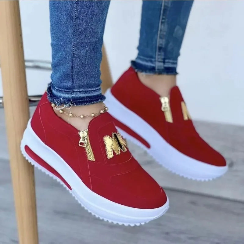 Sports single shoes sponge cake flat bottom side zipper color casual sports shoes