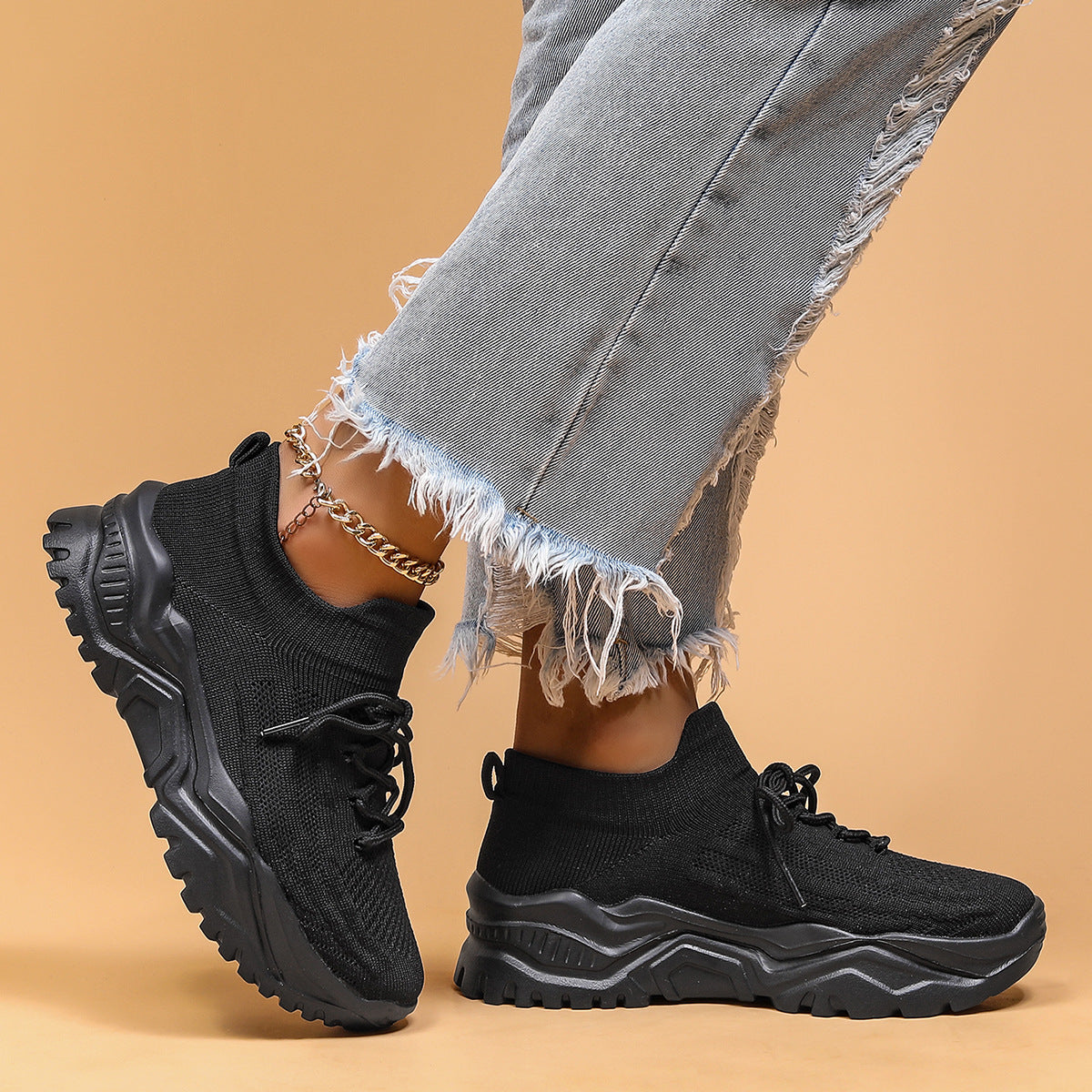 Sports women's shoes breathable fly woven socks shoes for lazy people one step on lazy shoes
