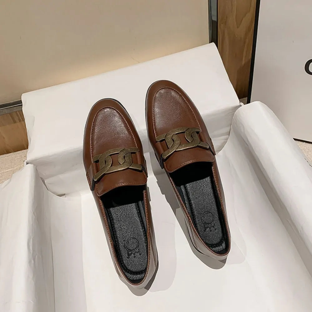 Spring and Autumn New British Style Small Leather Shoes Commuting Work Shoes Flat Flat Single Shoes