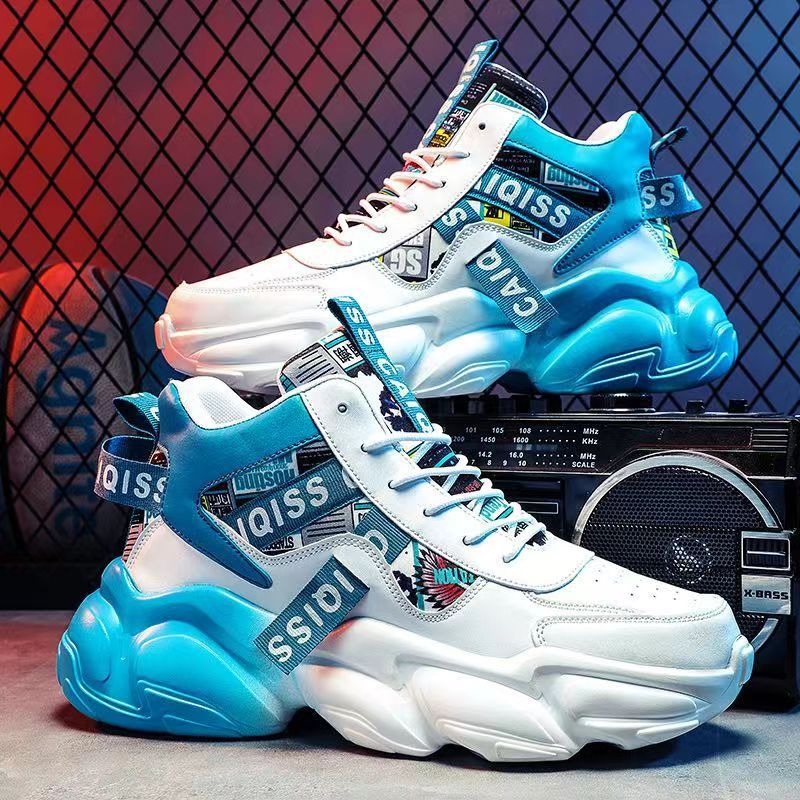 Spring men's shoes, summer high school basketball sports, running shoes for teenagers, casual high cut thick soled dad sneakers