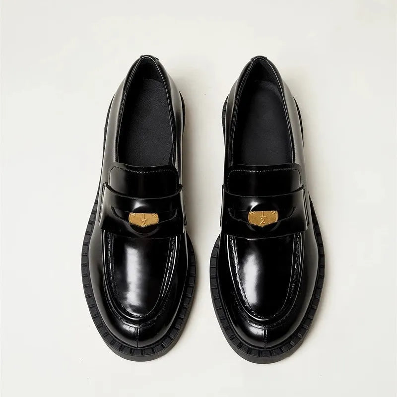 Thick high heels loafers women's small leather shoes