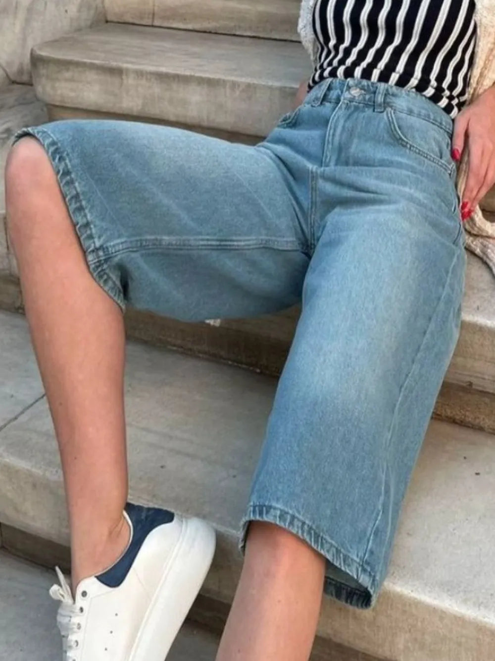 Urban casual regular washed loose women's denim pants