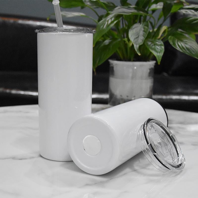 16oz Blank Sublimation Can Cooler With 2 screw on Lids Straight White Tumbler Stainless Double Insulated